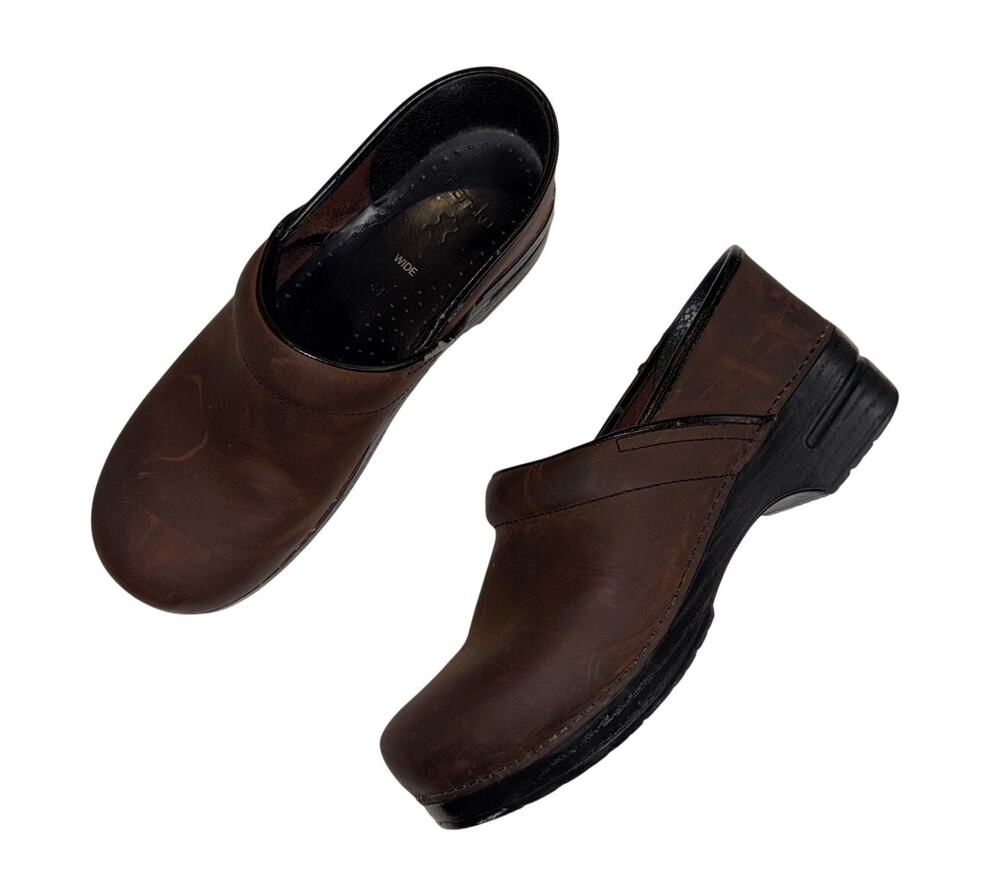 Dansko Professional Clogs 44 Wide Antique Brown Oiled Leather Comfort Shoes